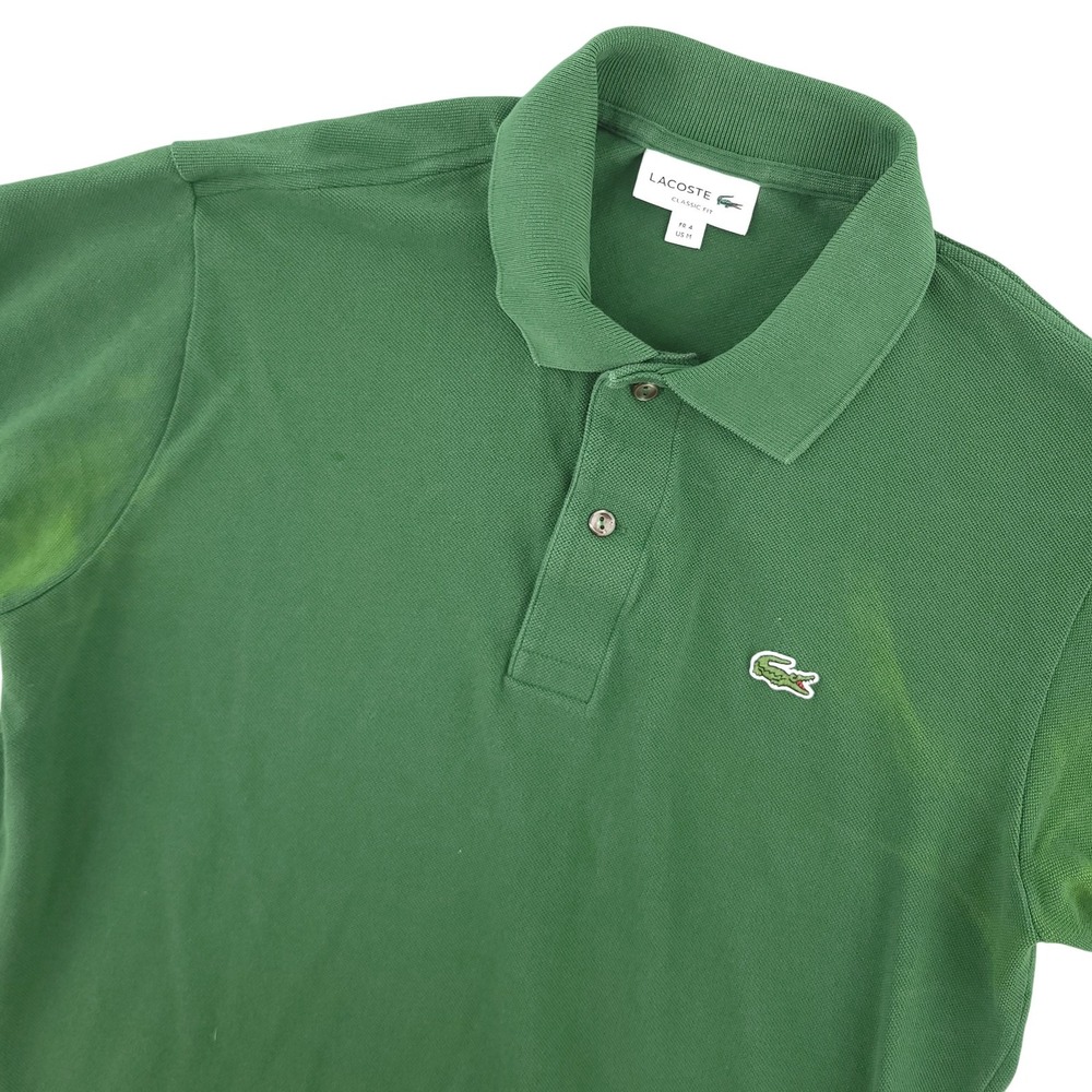 Lacoste Polo Shirt Mens M Green Solid Pique Cotton Croc Logo Casual Summer Top